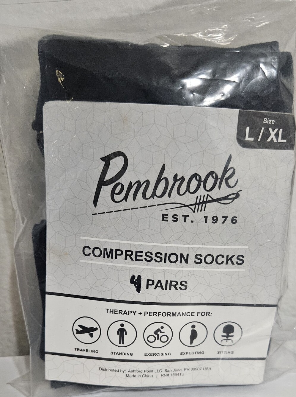 Compression Socks for Men - Black - 4 Pairs (L/XL)